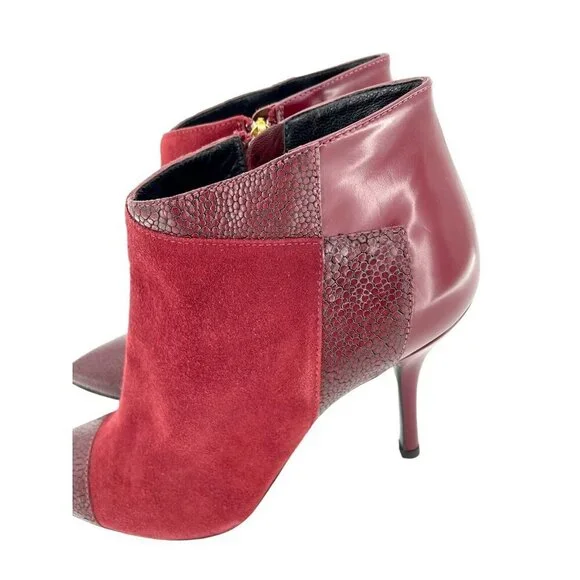 Longchamp Burgundy Red Suede Stiletto Ankle Boot Leather 38.5 New $630